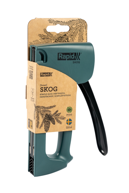 hoepanjal, stapelpistool, handtacker, houtenblok, groen/teal