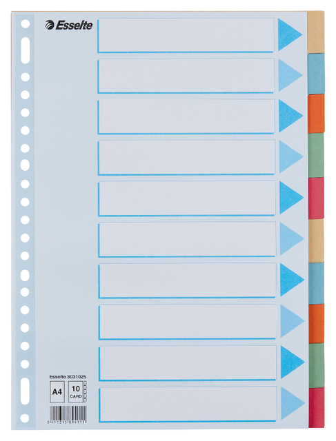 Tabbladen Esselte Premium A4 10-delig karton 23-rings assorti Tabbladen Esselte Premium A4 10-delig karton 23-rings assorti