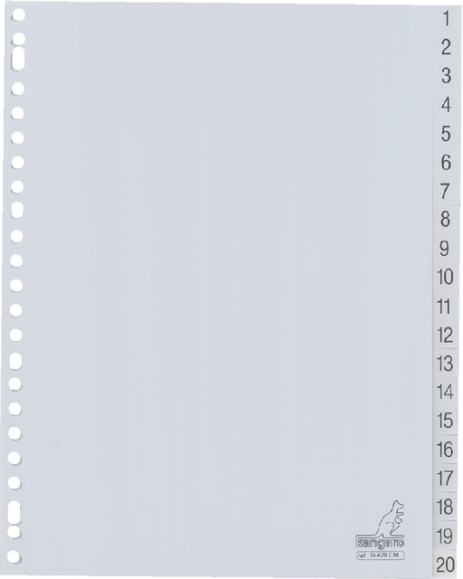 Tabbladen Kangaro 23-gaats G420CM 1-20 genummerd grijs PP Tabbladen Kangaro 23-gaats G420CM 1-20 genummerd grijs PP