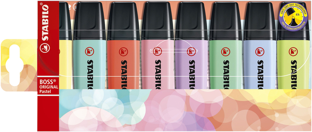 Markeerstift STABILO BOSS Original 70/8 pastel assorti etui à 8 stuks Markeerstift STABILO BOSS Original 70/8 pastel assorti etui à 8 stuks
