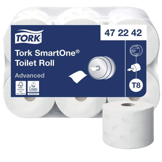 Toiletpapier Tork T8 Advanced SmartOne 2-laags 207m wit 472242 Toiletpapier Tork T8 Advanced SmartOne 2-laags 207m wit 472242