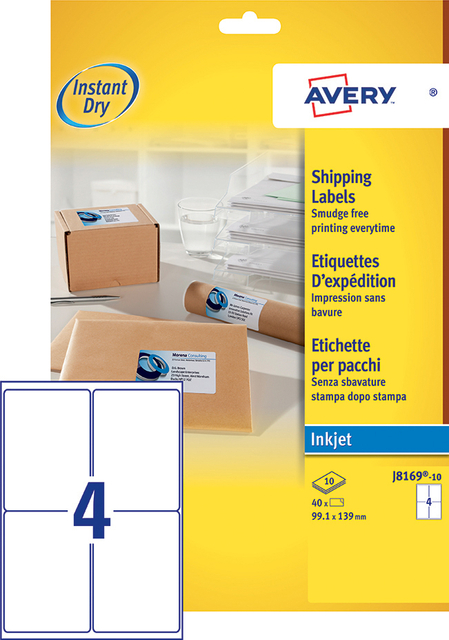 Etiket Avery J8169-10 99.1x139mm wit 40 etiketten Etiket Avery J8169-10 99.1x139mm wit 40 etiketten
