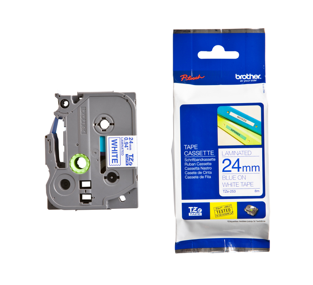 Labeltape Brother P-touch TZe-253 standaard 24mm blauw op wit
