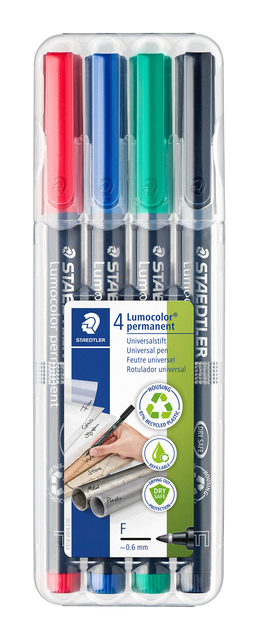 Viltstift Staedtler Lumocolor 318 permanent F set à 4 stuks assorti Viltstift Staedtler Lumocolor 318 permanent F set à 4 stuks assorti