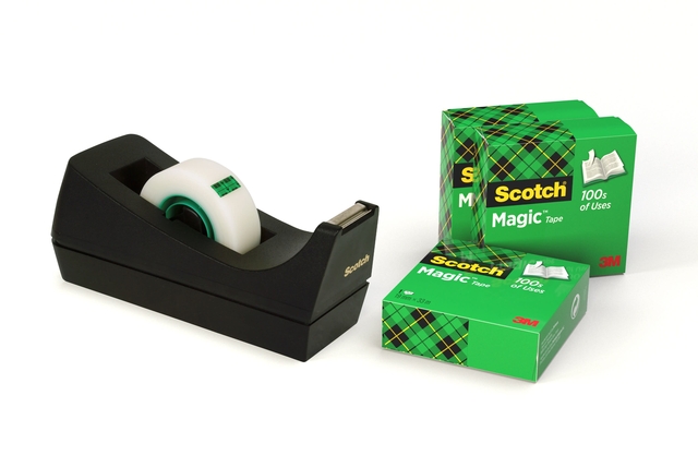 Plakbandhouder Scotch C38 zwart + 4 rollen magic tape 19mmx33m Plakbandhouder Scotch C38 zwart + 4 rollen magic tape 19mmx33m