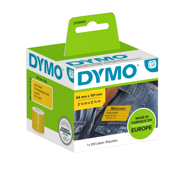 Etiket Dymo LabelWriter naamkaart 54x101mm 1 rol á 220 stuks geel Etiket Dymo LabelWriter naamkaart 54x101mm 1 rol á 220 stuks geel