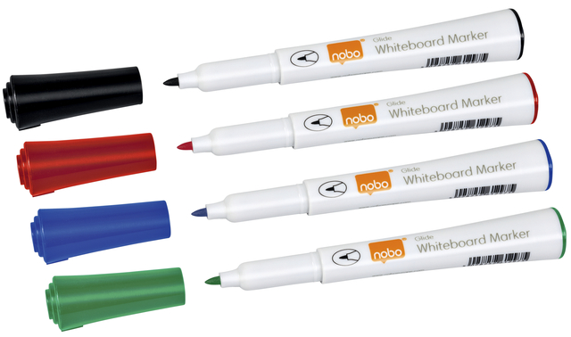 Whiteboardmarker Nobo Glide rond assorti 1mm 4st