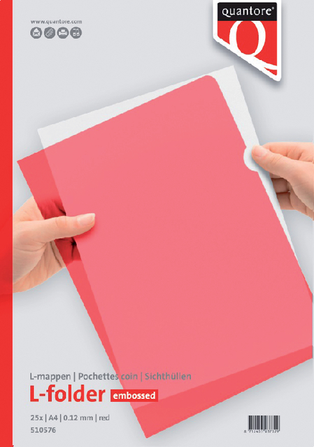 Insteekmap L-model Quantore A4 PP 0.12mm rood 25 stuks Insteekmap L-model Quantore A4 PP 0.12mm rood 25 stuks