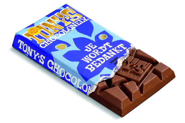 Chocolade Tony's Chocolonely je wordt bedankt reep melk karamel biscuit 180gr