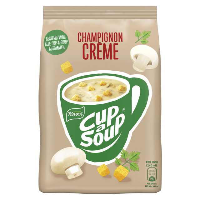 ponged- champignon creme, cup a soup, mushroom soup, instant soup, beige packaging