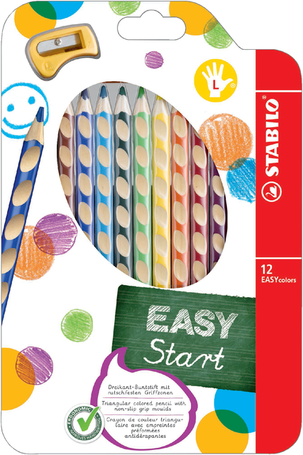 Kleurpotloden STABILO 331 Easycolors linkshandig inclusief puntenslijper assorti etui à 12 stuks Kleurpotloden STABILO 331 Easycolors linkshandig inclusief puntenslijper assorti etui à 12 stuks