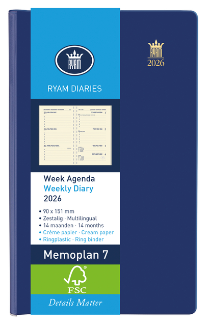Agenda 2026 Ryam Memoplan 7 Suprema 7dagen/2pagina's ringplastic assorti Agenda 2026 Ryam Memoplan 7 Suprema 7dagen/2pagina's ringplastic assorti