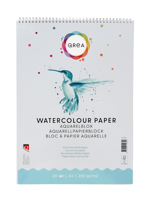 Aquarelblok Qrea A3 20 vel 200gr spiraal Aquarelblok Qrea A3 20 vel 200gr spiraal