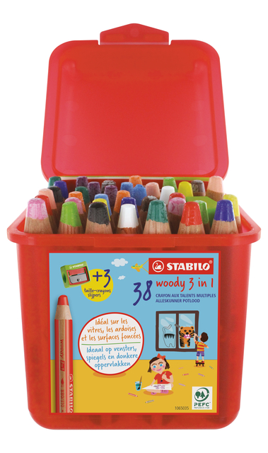 Kleurpotloden STABILO 882 woody 3 in 1 incl 3 slijpers classpack 38st
