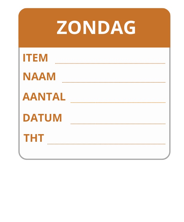 Labellord PL Daglabel Etiket Zondag 50x50 mm Flush 250st
