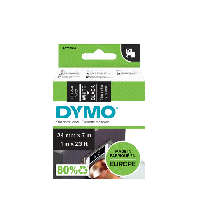 Labeltape Dymo LabelManager D1 polyester 24mm wit op zwart Labeltape Dymo LabelManager D1 polyester 24mm wit op zwart