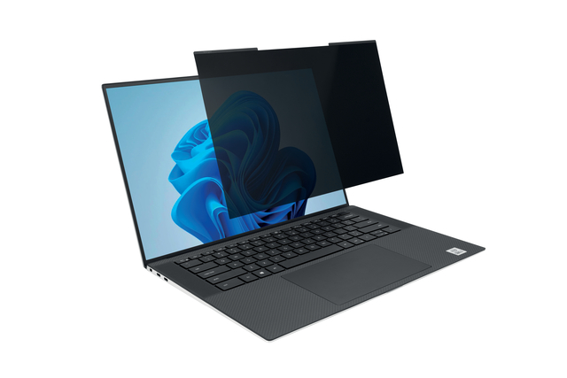 laptop, donkergrijs, QWERTY-toetsenbord, blauw scherm, privacyfilter