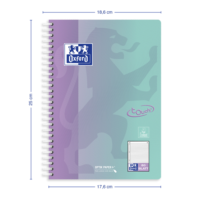 notitieblok, spiraalblok, notitieboek, kunstleer, polymeer, Oxford, ecologisch, blauwgroen, ruwte, ruw oppervlak