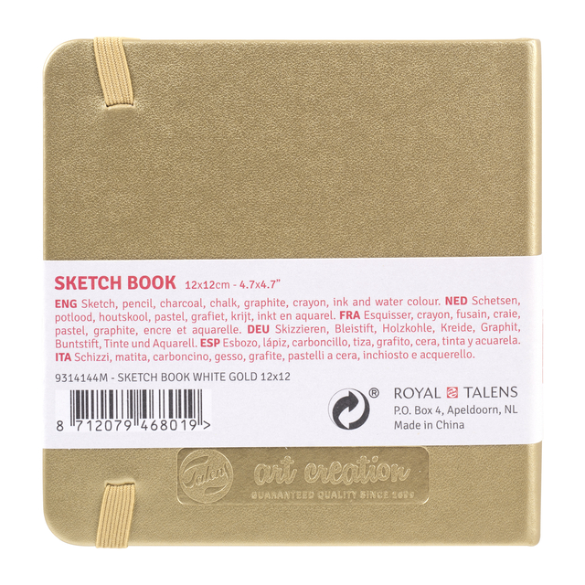 Schetsboek Talens Art Creation 80 witte vellen 140gr 120x120mm witgoud