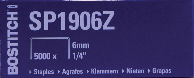 Nieten Bostitch SP1906Z staal 6mm rechte rug 5000 stuks Nieten Bostitch SP1906Z staal 6mm rechte rug 5000 stuks