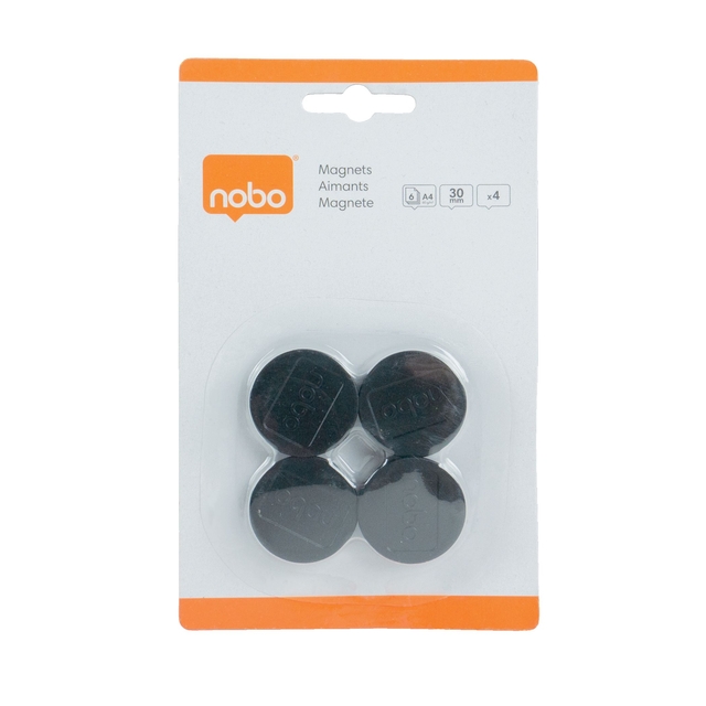 Magneet Nobo 30mm zwart 4 stuks Magneet Nobo 30mm zwart 4 stuks