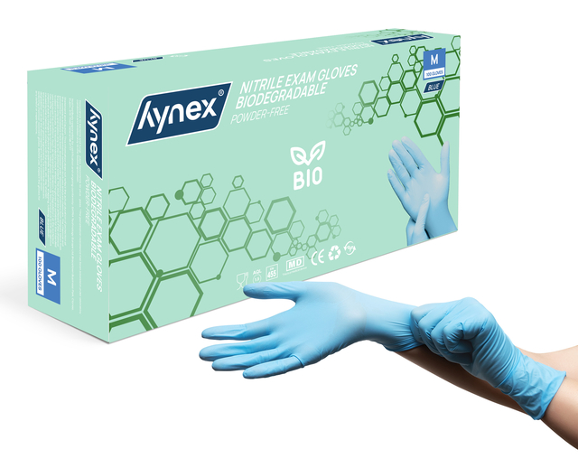 Handschoen Hynex nitril Bio M blauw 3.5gr 100 stuks