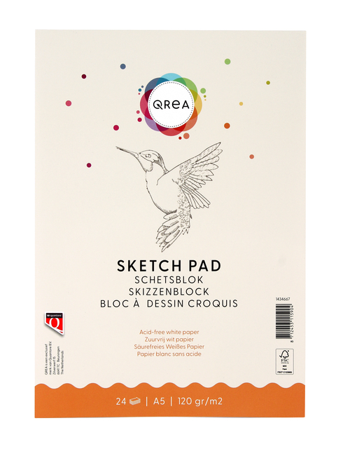 Schetsblok Qrea A5 24 vel 120gr gelijmd Schetsblok Qrea A5 24 vel 120gr gelijmd