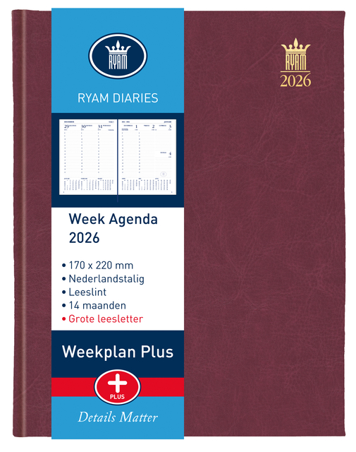 Agenda 2026 Ryam Weekplan Plus Mundior groot letter 7dagen/2pagina's assorti