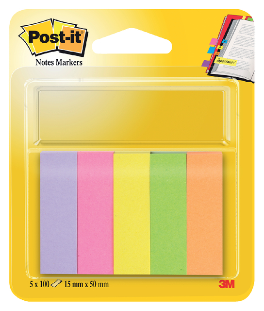 Markeerstrook Post-it 670 15x50mm papier assorti 5x100vel Markeerstrook Post-it 670 15x50mm papier assorti 5x100vel