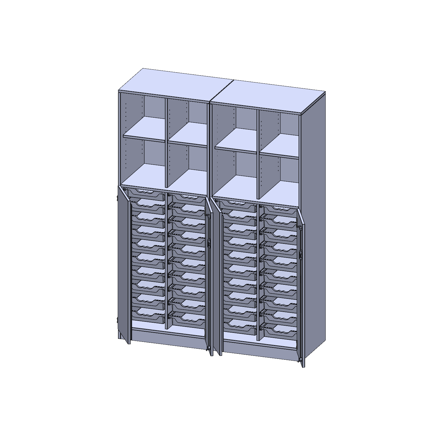 ErgoTray combikast, vier rijen, twee delen, 5 ordnerhoogtes - evo180 serie