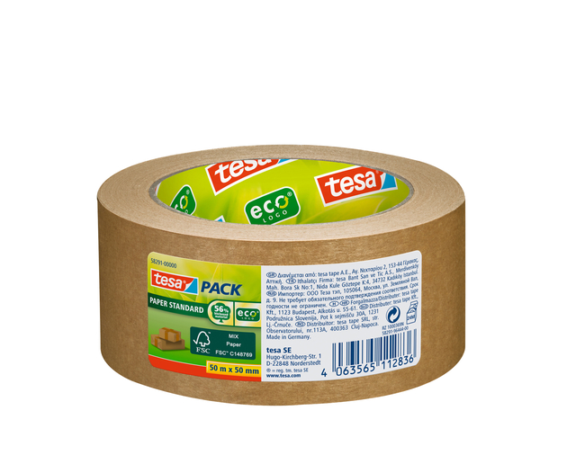 Verpakkingstape tesapack® Papier Standard ecoLogo 50mx50mm bruin Verpakkingstape tesapack® Papier Standard ecoLogo 50mx50mm bruin
