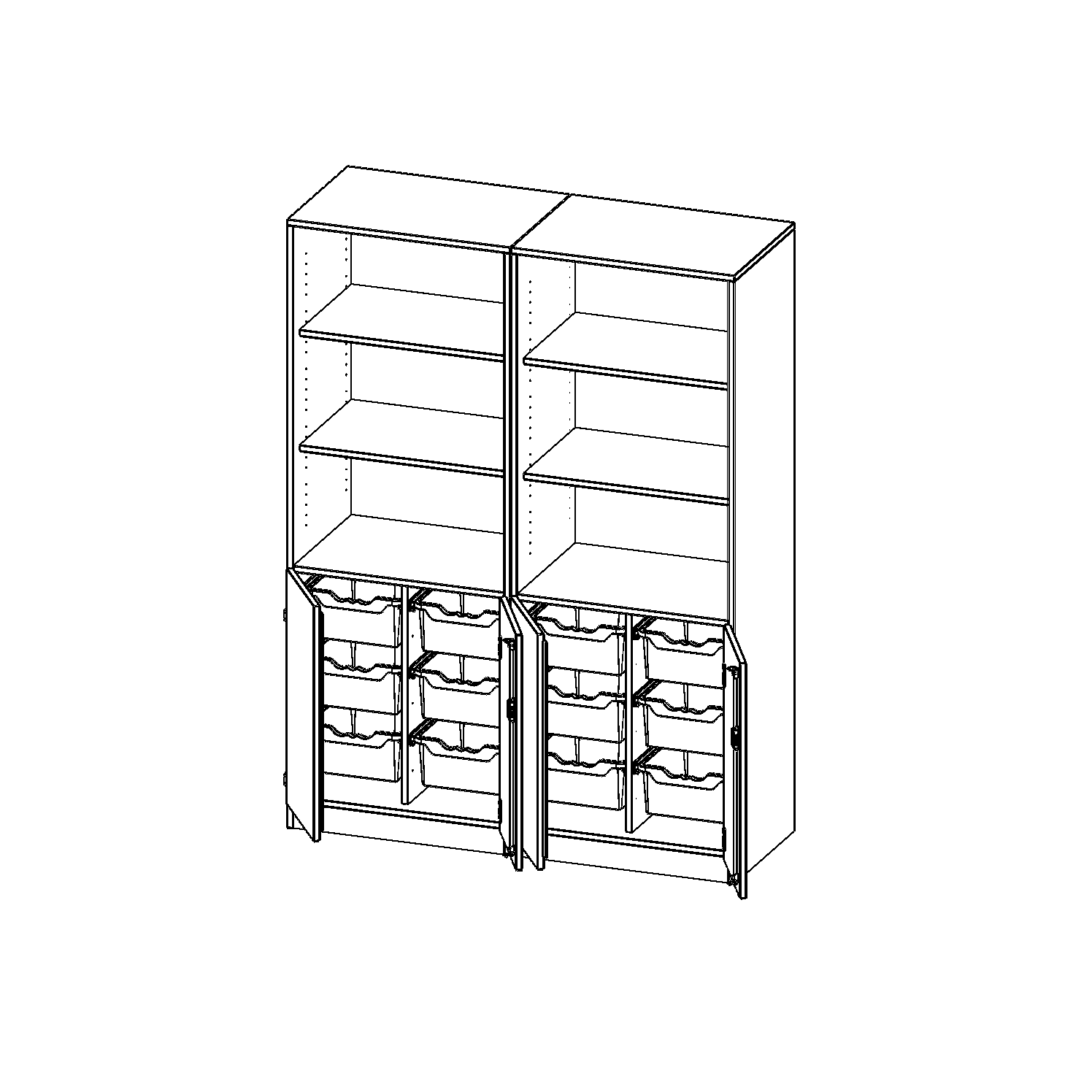 ErgoTray combikast, vier rijen, twee delen, 5 ordnerhoogtes - evo180 serie