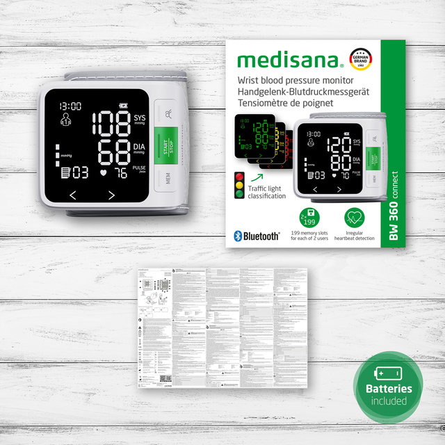bloeddrukmeter, armbalsein, lcd scherm, zwart-wit, inclusief batterijen