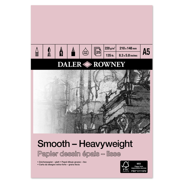 Tekenpapier Daler-Rowney Smooth Heavyweight 220gr A5 natuurlijk wit Tekenpapier Daler-Rowney Smooth Heavyweight 220gr A5 natuurlijk wit