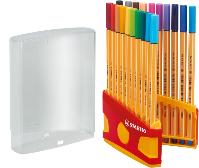 Fineliner STABILO point 88 ColorParade rollerset geel/rood fijn assorti etui à 20 stuks