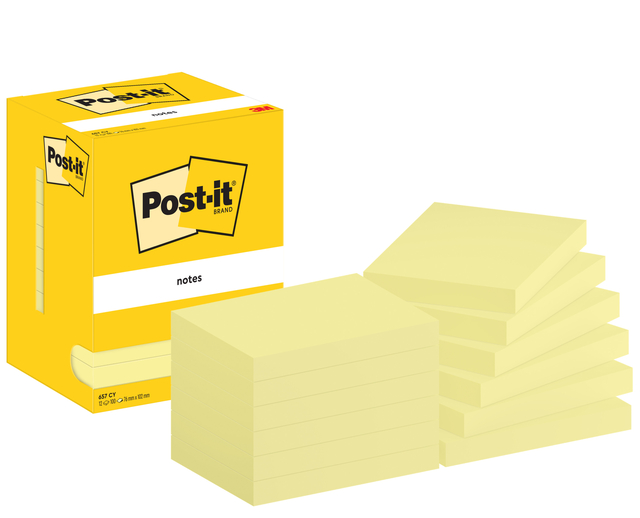 Memoblok Post-it 657 76x102mm geel 12 stuks Memoblok Post-it 657 76x102mm geel 12 stuks