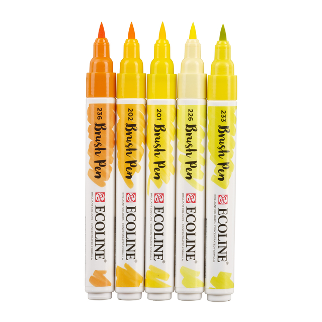 Brushpen Talens Ecoline set à 5 stuks geel