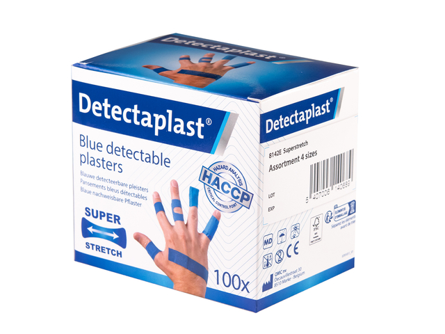 Elastische blauwe textielpleister Detectaplast assorti 100 stuks Elastische blauwe textielpleister Detectaplast assorti 100 stuks