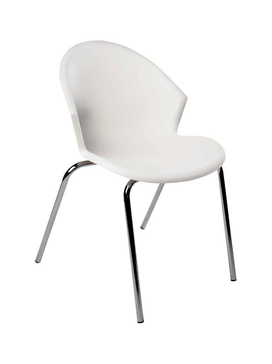 Kantinestoel SMILE-Wit-Chroom frame