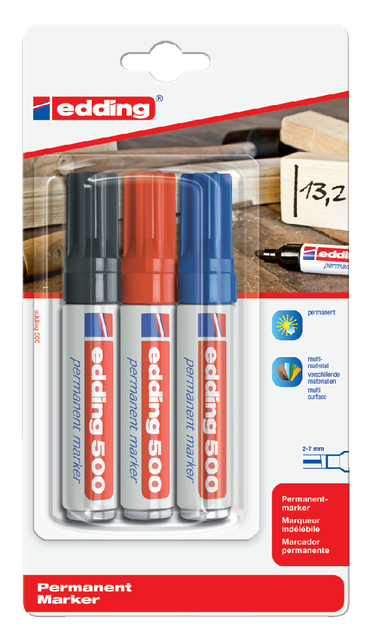 Viltstift edding 500 schuin assorti 2-7mm blister à 3 stuks Viltstift edding 500 schuin assorti 2-7mm blister à 3 stuks