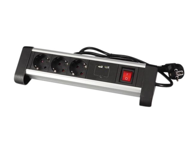 Stekkerdoos Perel bureau 3-voudig met schakelaar incl. 2 USB-poorten 1.4m zwart Stekkerdoos Perel bureau 3-voudig met schakelaar incl. 2 USB-poorten 1.4m zwart