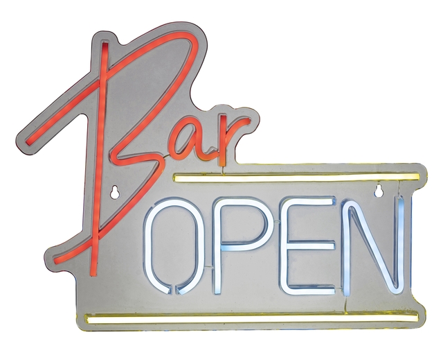 open sign, neon sign, bar, shop, signage