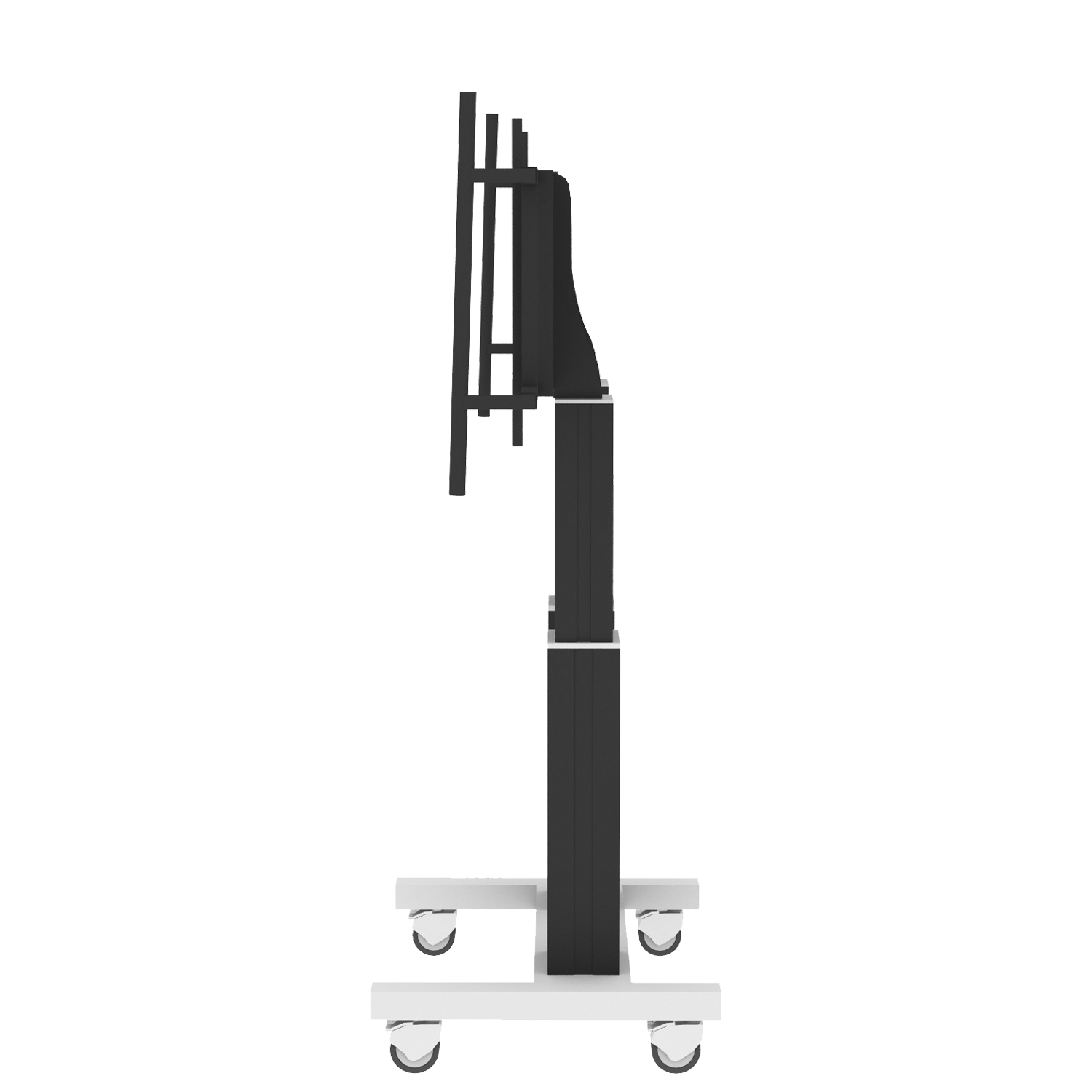 Elektrisch in hoogte verstelbare heavy duty XL tv-trolley, verrijdbaar monitorstatief met 50 cm slag en grote handgrepen