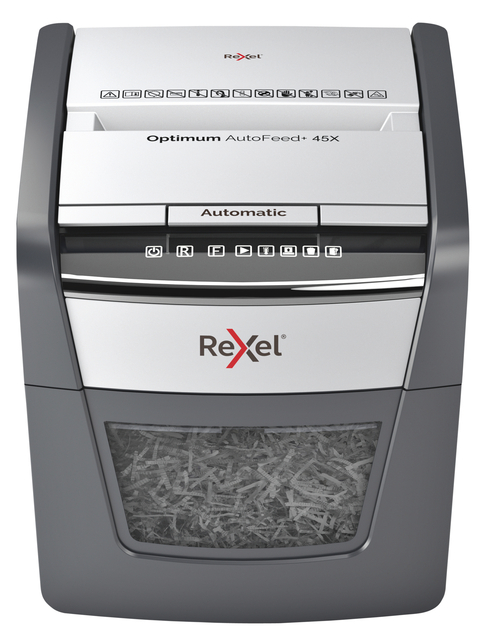 Papiervernietiger Rexel Optimum Auto+ 45X snippers 4x28mm Papiervernietiger Rexel Optimum Auto+ 45X snippers 4x28mm