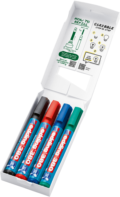 Viltstift edding 380 flipover rond 1.5-3mm assorti set à 4 stuks Viltstift edding 380 flipover rond 1.5-3mm assorti set à 4 stuks