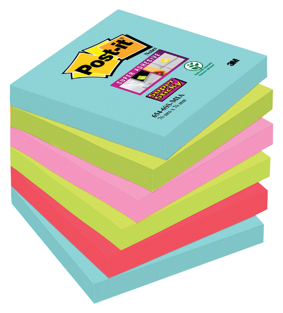 Memoblok Post-it 654 Super Sticky 76x76mm Cosmic 6 stuks Memoblok Post-it 654 Super Sticky 76x76mm Cosmic 6 stuks