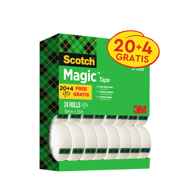 Plakband Scotch Magic 810 19mmx33m onzichtbaar mat 20+4 gratis Plakband Scotch Magic 810 19mmx33m onzichtbaar mat 20+4 gratis