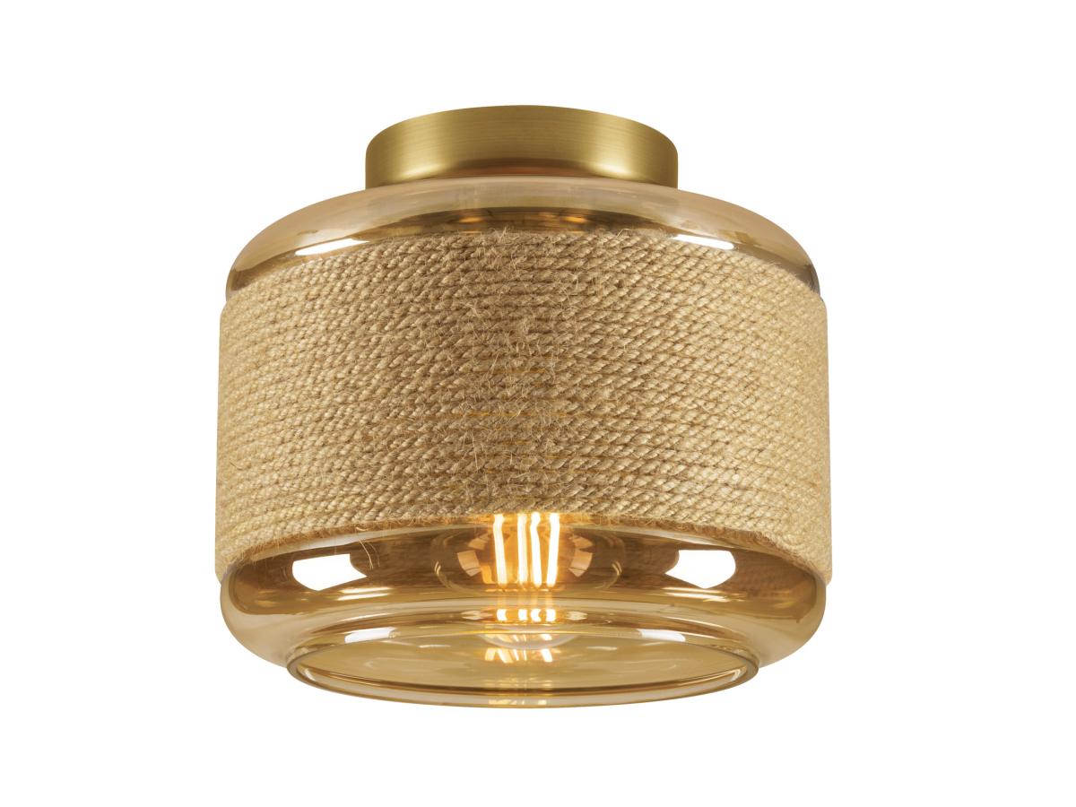 plafondlamp, koperkleur, glazen kap, touwlijke structuur, geometrisch design