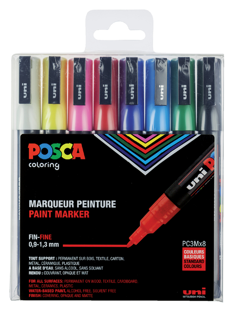 Paintmarker Uni POSCA PC3M fijn assorti set à 8 stuks Paintmarker Uni POSCA PC3M fijn assorti set à 8 stuks