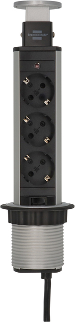 Stekkerdoos Brennenstuhl toren 3 voudig 2 meter zwart/zilver Stekkerdoos Brennenstuhl toren 3 voudig 2 meter zwart/zilver